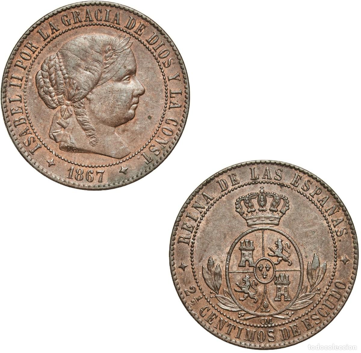 Monedas de Espa&ntilde;a: *GUTSE*798-ISABEL II, 2 1/2 C&Eacute;NTIMOS DE ESCUDO 1867, JUBIA OM, EBC.