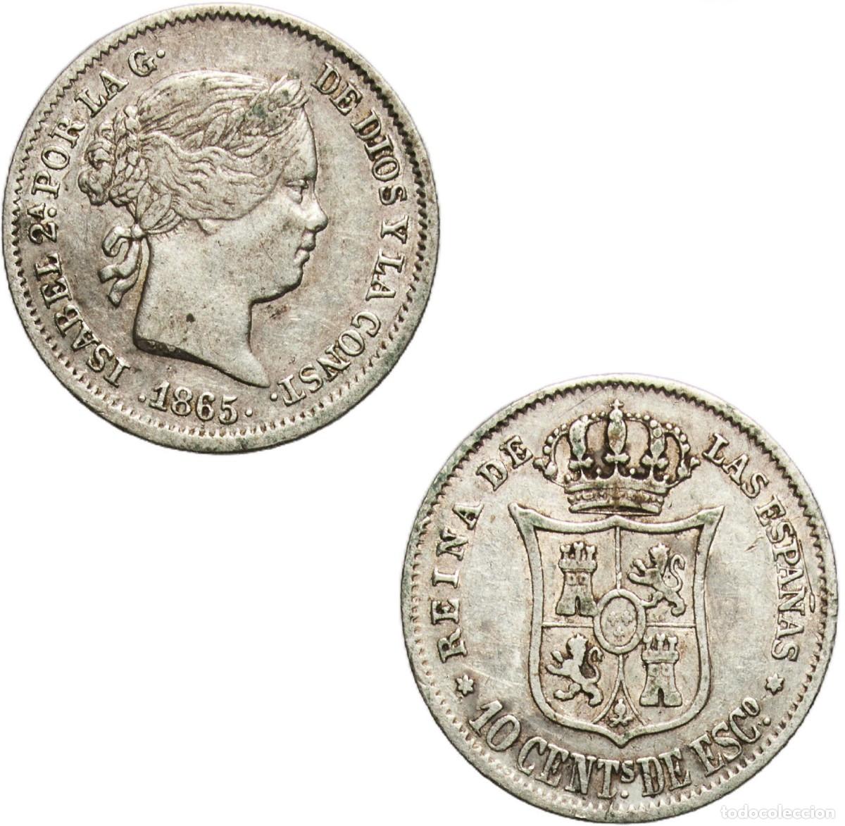 Monedas de Espa&ntilde;a: *GUTSE*804-ISABEL II, 10 C&Eacute;NTIMOS DE ESCUDO 1865, MADRID, PLATA, MBC+.
