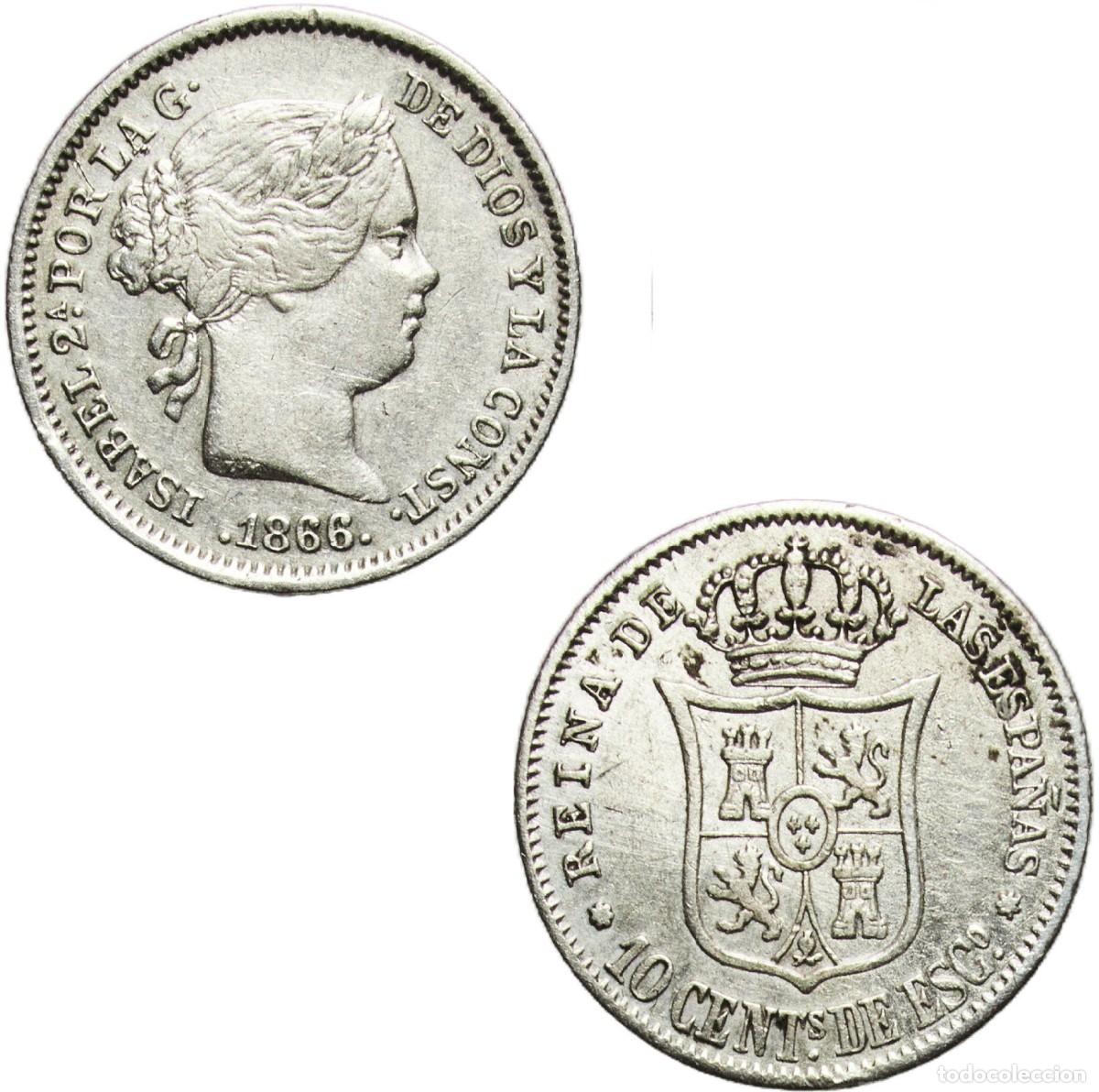 Monedas de Espa&ntilde;a: *GUTSE*806-ISABEL II, 10 C&Eacute;NTIMOS DE ESCUDO 1866, SEVILLA, PLATA, MBC+.