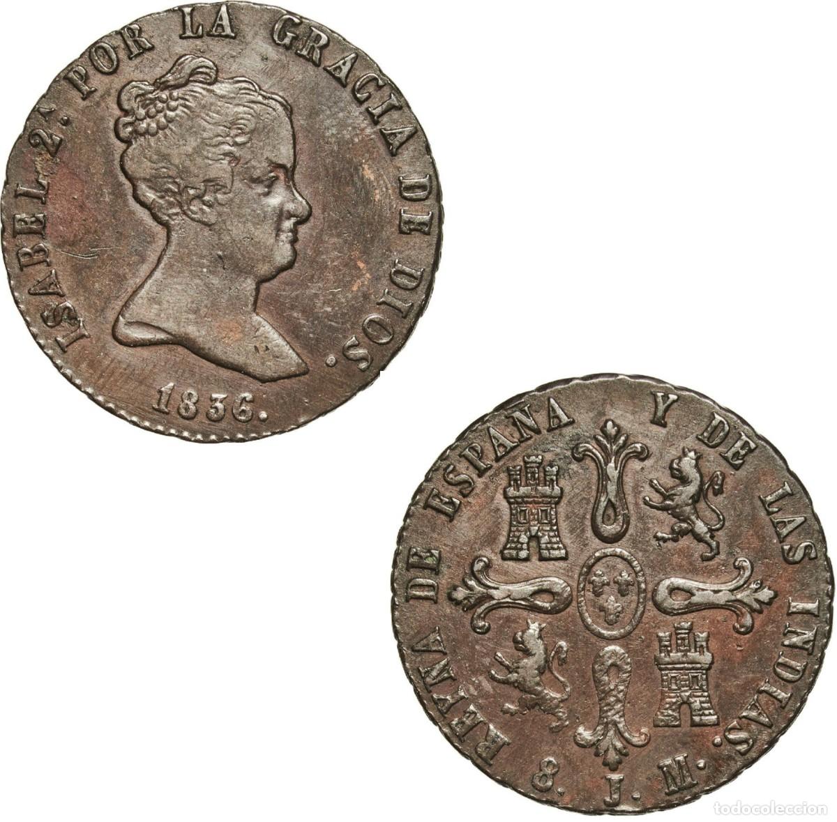 Monedas de Espa&ntilde;a: *GUTSE*801-ISABEL II, 8 MARAVEDIS 1836, JUBIA J, VALOR EN REVERSO, EBC-.