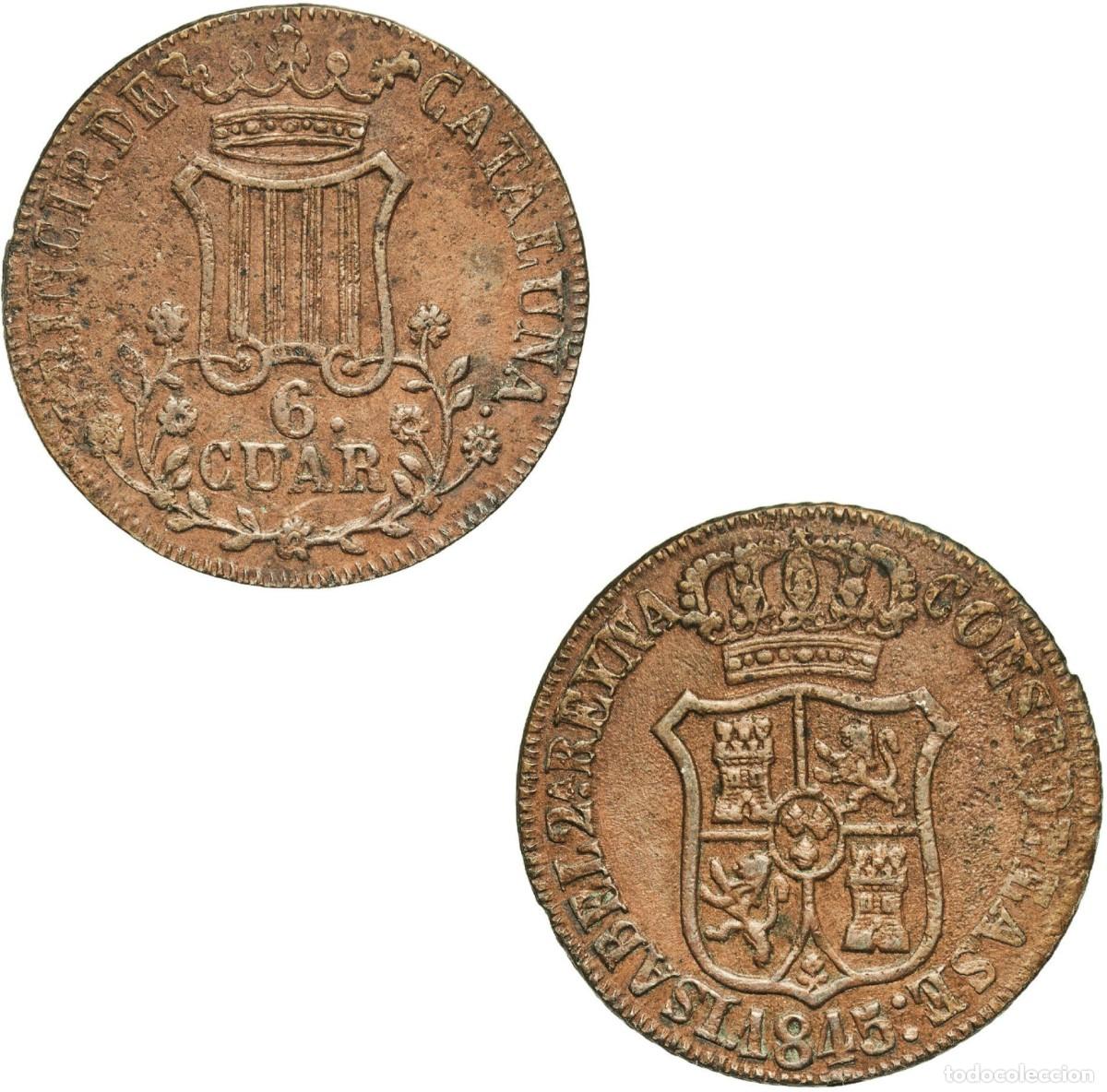 Monedas de Espa&ntilde;a: *GUTSE*803-ISABEL II, 6 CUARTOS 1845, CATALU&Ntilde;A, FLORES CON 7 PETALOS, EBC-.