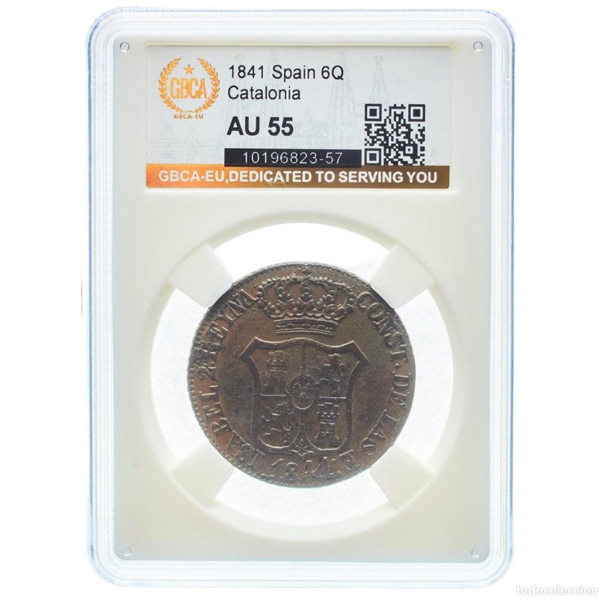Monedas de Espa&ntilde;a: Compartir *GUTSE*807-ISABEL II, 6 CUAR 1841, CATALU&Ntilde;A, ENCAPSULADA AU 55, EBC-.