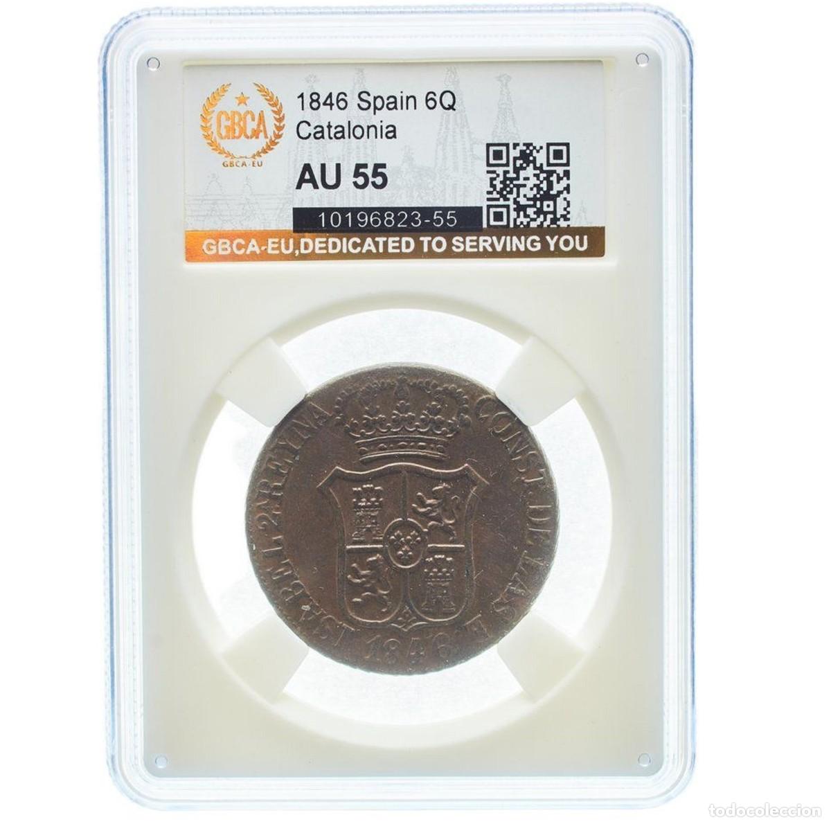 Monedas de Espa&ntilde;a: *GUTSE*810-ISABEL II, 6 CUAR 1846, CATALU&Ntilde;A, FLORES CON 7 PETALOS, EBC+.