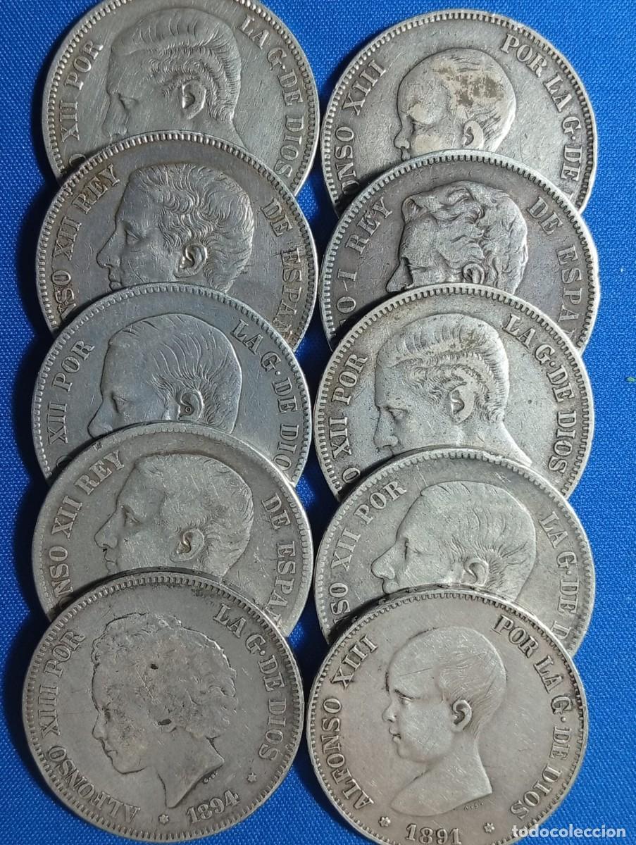 Monedas de Espa&ntilde;a: 10 monedas de plata 5 ptas (duros) a&ntilde;os varios