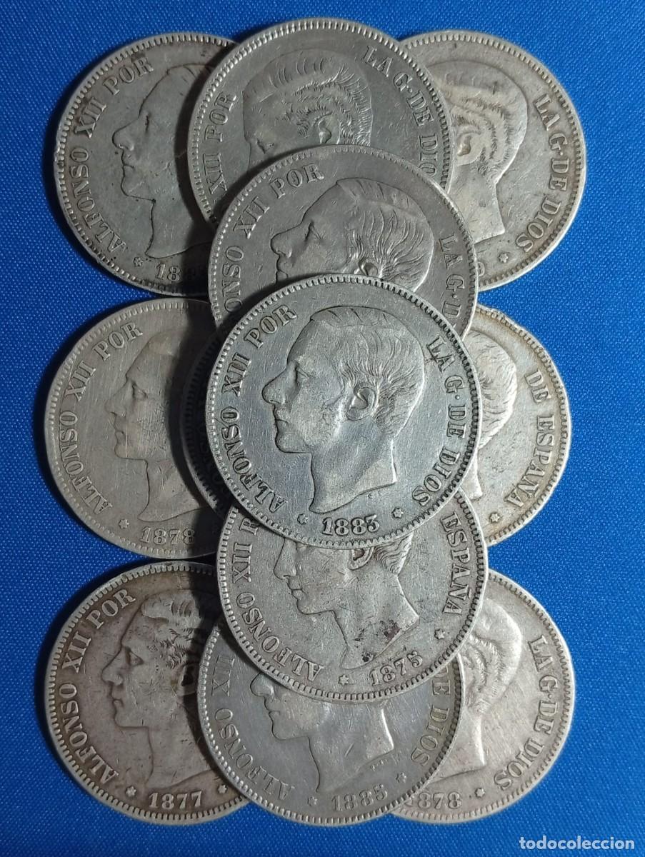 Monedas de Espa&ntilde;a: 12 monedas de plata de 5 ptas (duros) a&ntilde;os varios