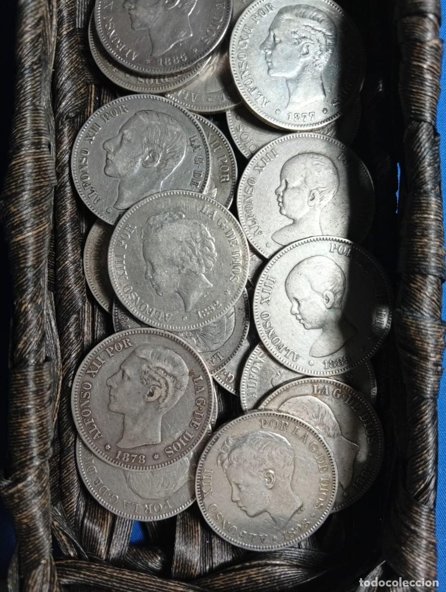 Monedas de Espa&ntilde;a: 20 monedas de plata de 5 ptas (duros) a&ntilde;os varios