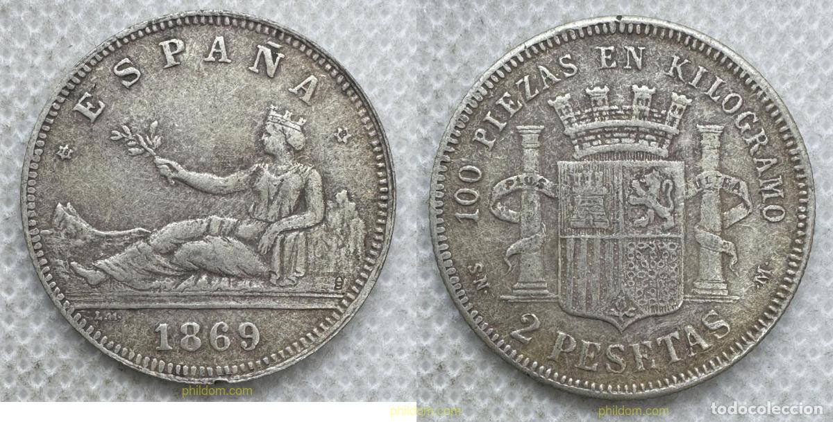 Monedas de Espa&ntilde;a: 5426 ESPA&Ntilde;A 1869 2 Pesetas Gobierno Provisional 1869 18-69 SN M