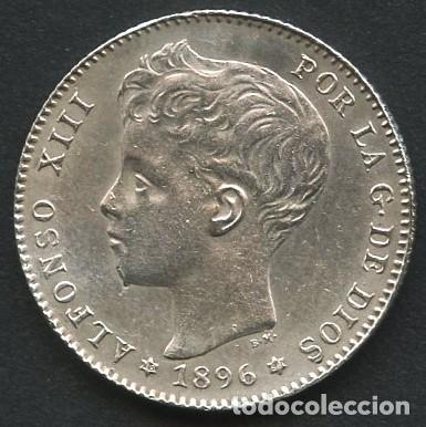Coins of Spain: ESPA&Ntilde;A, MONEDA DE PLATA, ALFONSO XIII, VALOR: 1 PESETA, 1896, (E: 18 - 96), PG. V.