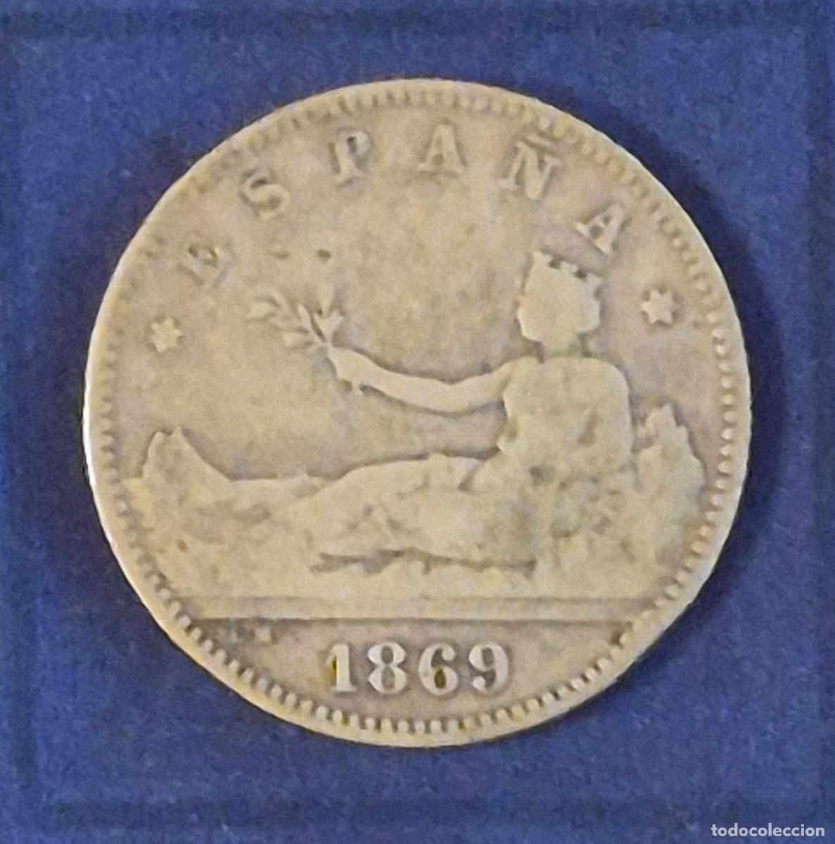 Monedas de Espa&ntilde;a: Moneda de plata 1 peseta a&ntilde;o 1869 1&ordf; rep&uacute;blica espa&ntilde;ola