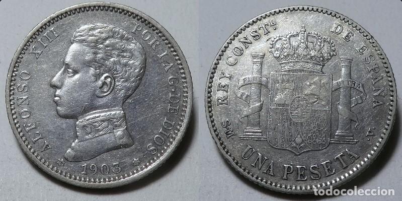 Monedas de Espa&ntilde;a: Moneda de 1 peseta 1903 Alfonso XIII *19 03, plata