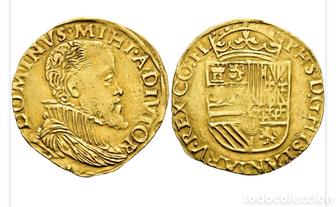 Moedas de Espanha: Muy raro 1/2 real de Oro Felipe II. Ceca Brujas (1556-1598)