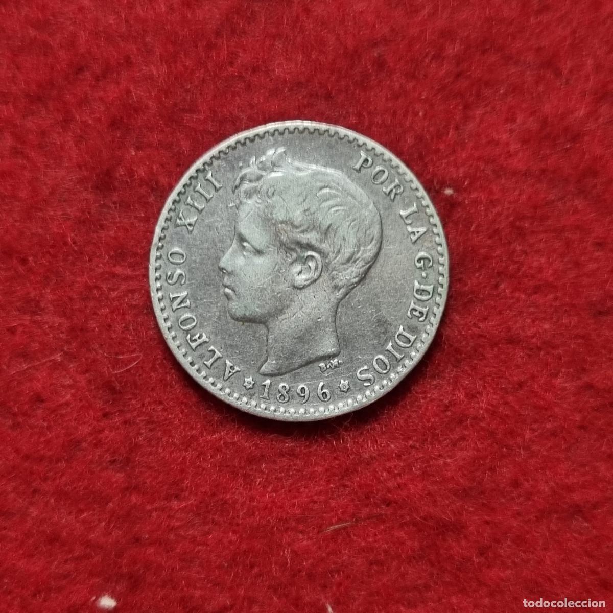 Monedas de Espa&ntilde;a: MONEDA 50 CENTIMOS PLATA 1896 ESCASA MBC+ ESTRELLAS VISIBLES 9 6 ORIGINAL C39