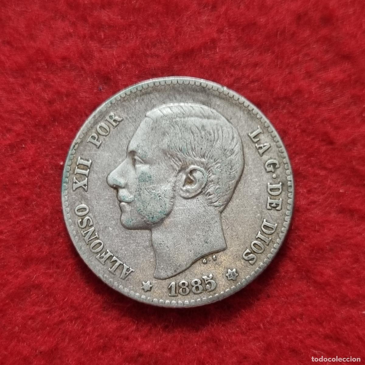 Monedas de Espa&ntilde;a: MONEDA 1 PESETA PLATA 1885 ESTRELLAS VISIBLES SOLO 86 MBC ORIGINAL C39