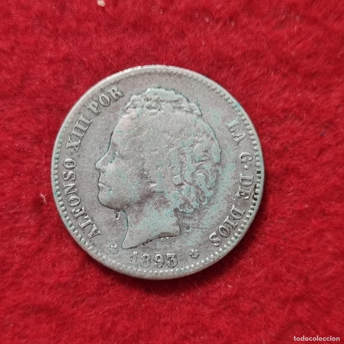 Monedas de Espa&ntilde;a: MONEDA 1 PESETA PLATA 1893 ESTRELLAS VISIBLES SOLO 93 MBC ORIGINAL C39