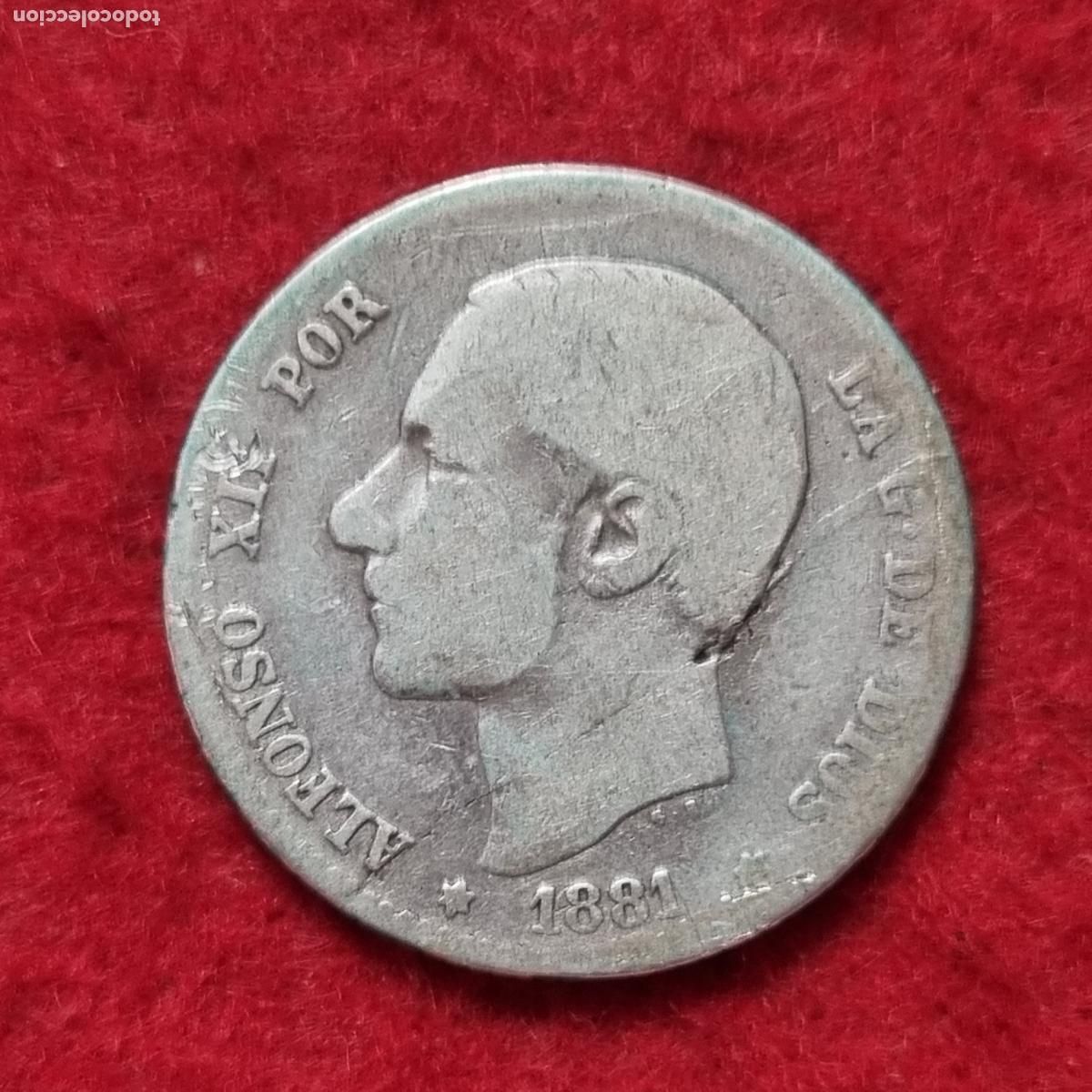 Monedas de Espa&ntilde;a: MONEDA 1 PESETA PLATA 1881 ESCASA ESTRELLAS NO VISIBLES MBC-- ORIGINAL C39