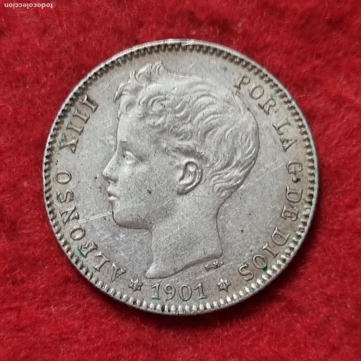 Monedas de Espa&ntilde;a: MONEDA 1 PESETA PLATA 1901 ESTRELLAS VISIBLES 19 01 MBC++ ORIGINAL C39