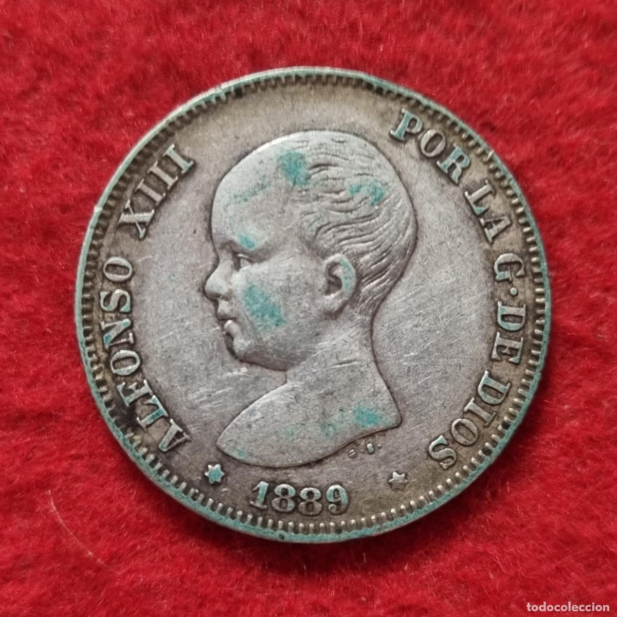 Monedas de Espa&ntilde;a: MONEDA 2 PESETAS PLATA 1889 ESCASA ESTRELLAS NO VISIBLES MBC ORIGINAL C39
