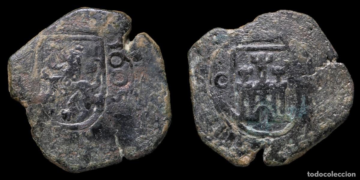 Moedas de Espanha: 1605, 8 Maravedis Philips III, Cuenca Mint - 26 mm / 7,27 gr.