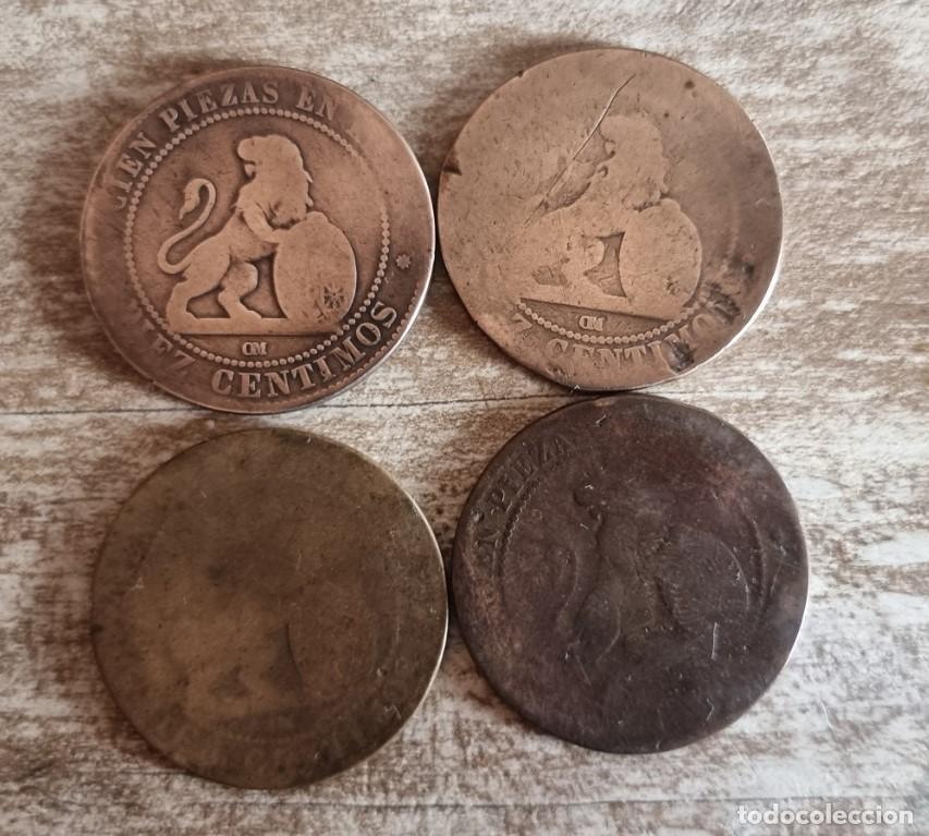 Monete da Spagna: 4 monedas Espa&ntilde;olas de 10 c&eacute;ntimos del a&ntilde;o 1870 Monedas de cobre