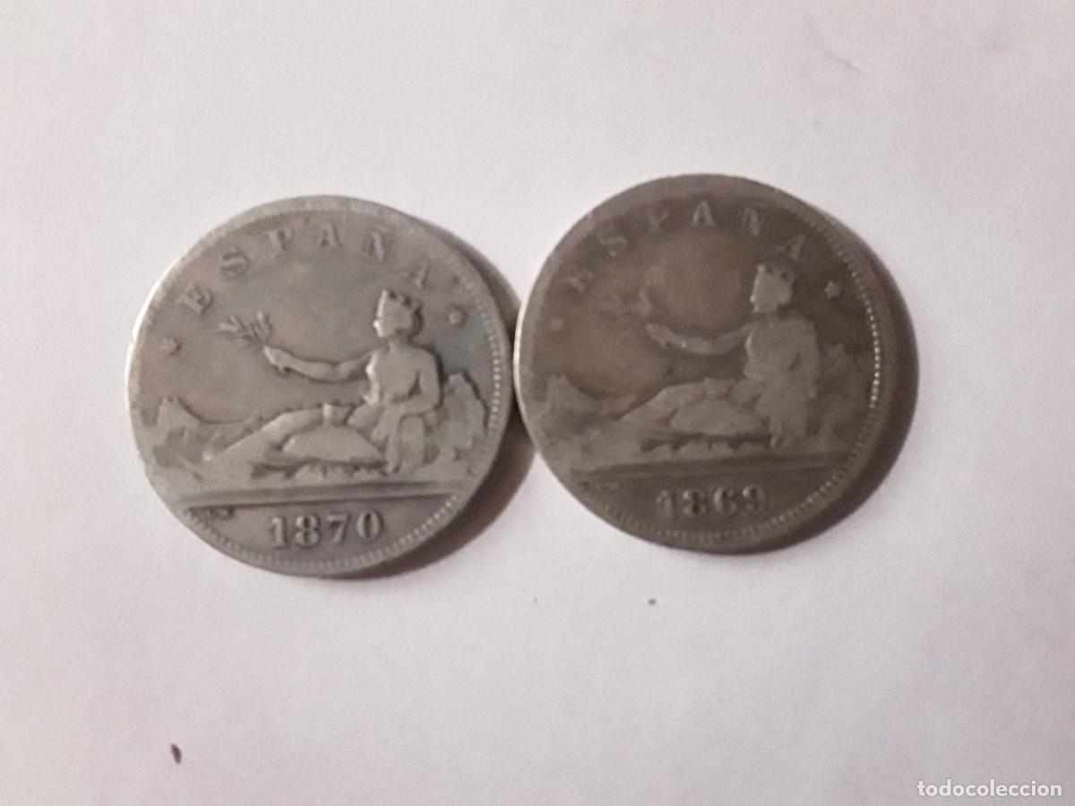 M&uuml;nzen von Spanien: ESPA&Ntilde;A - LOTE 2 PESETAS DE PLATA A&Ntilde;O 1869 + 1870..