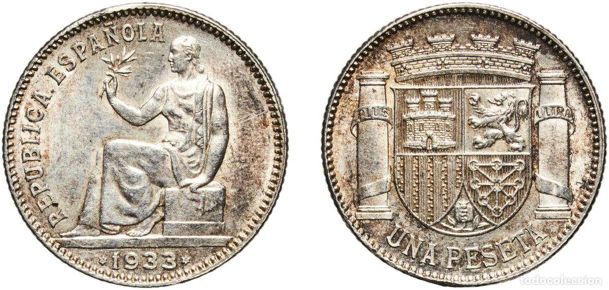 Monedas de Espa&ntilde;a: Spain Second Republic 1933 3-4 1 Peseta - II Republic Silver (.835) Madrid Mint (2000000) 5.03g AU