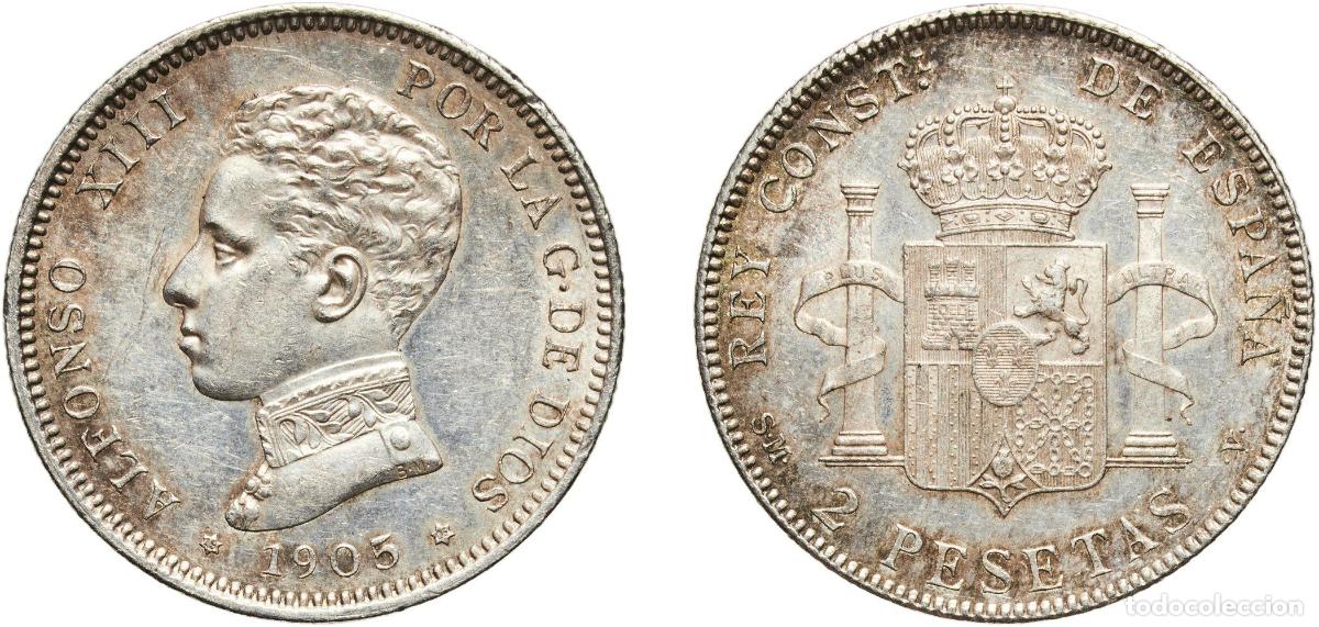 Monedas de Espa&ntilde;a: Spain Kingdom 1905 19-05 SMV 2 Pesetas - Alfonso XIII (4th portrait) Silver (.835) Madrid Mint (35