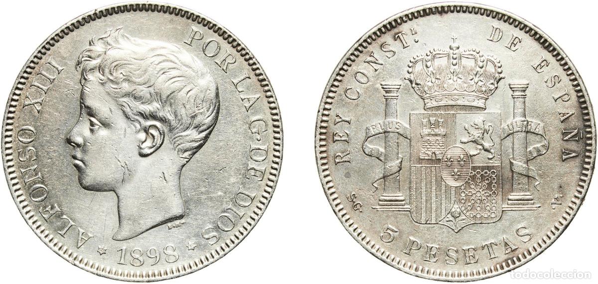 Monedas de Espa&ntilde;a: Spain Kingdom 1898 18-98 SGV 5 Pesetas - Alfonso XIII (3rd portrait) Silver (.900) Madrid Mint (39