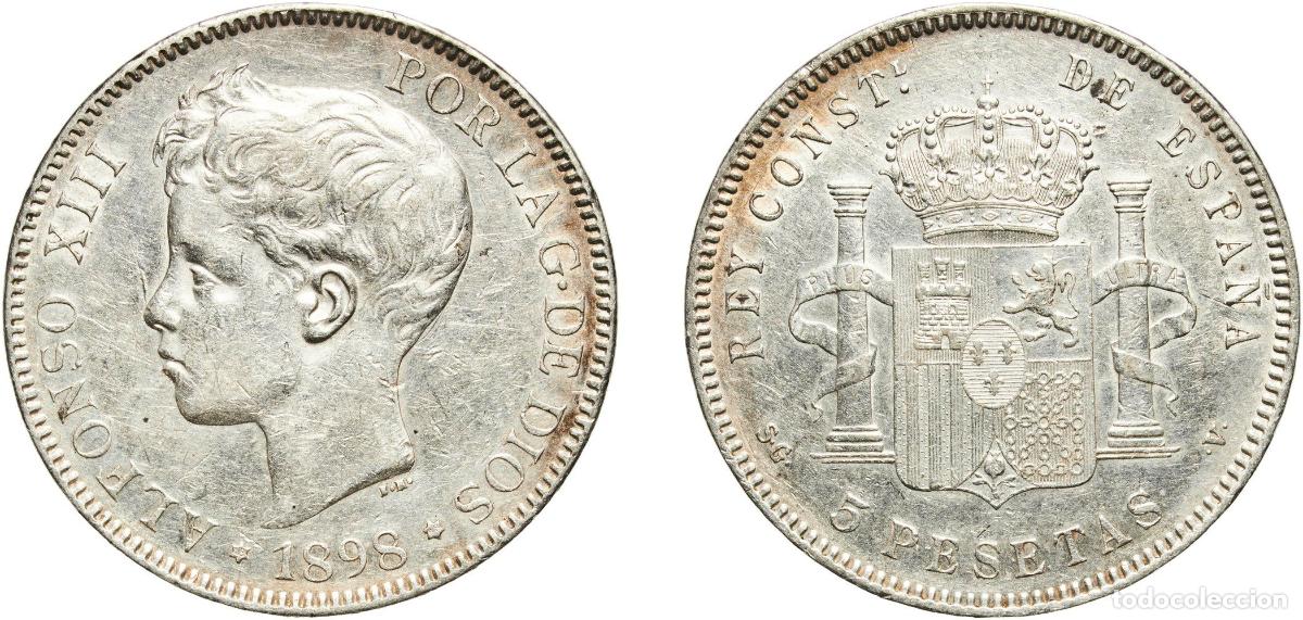 Monedas de Espa&ntilde;a: Spain Kingdom 1898 18-98 SGV 5 Pesetas - Alfonso XIII (3rd portrait) Silver (.900) Madrid Mint (39
