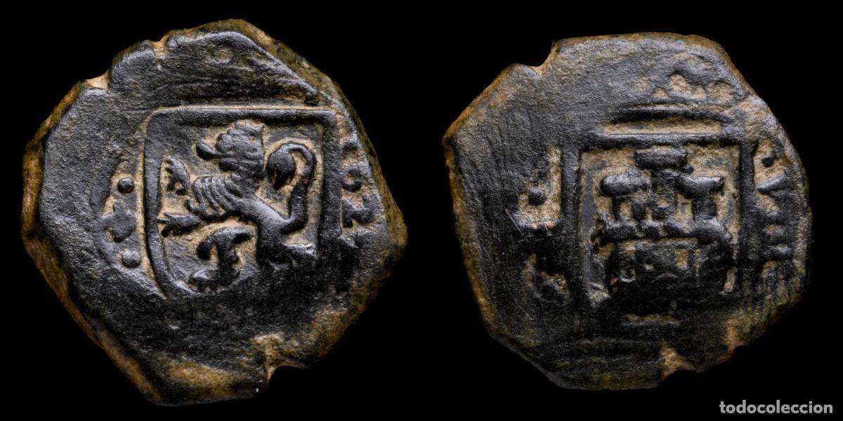 Moedas de Espanha: 1625, 8 Maravedis Philips IV, Madrid Mint - 24 mm / 7,44 gr.Castle in inner circle. Rampant lion lef