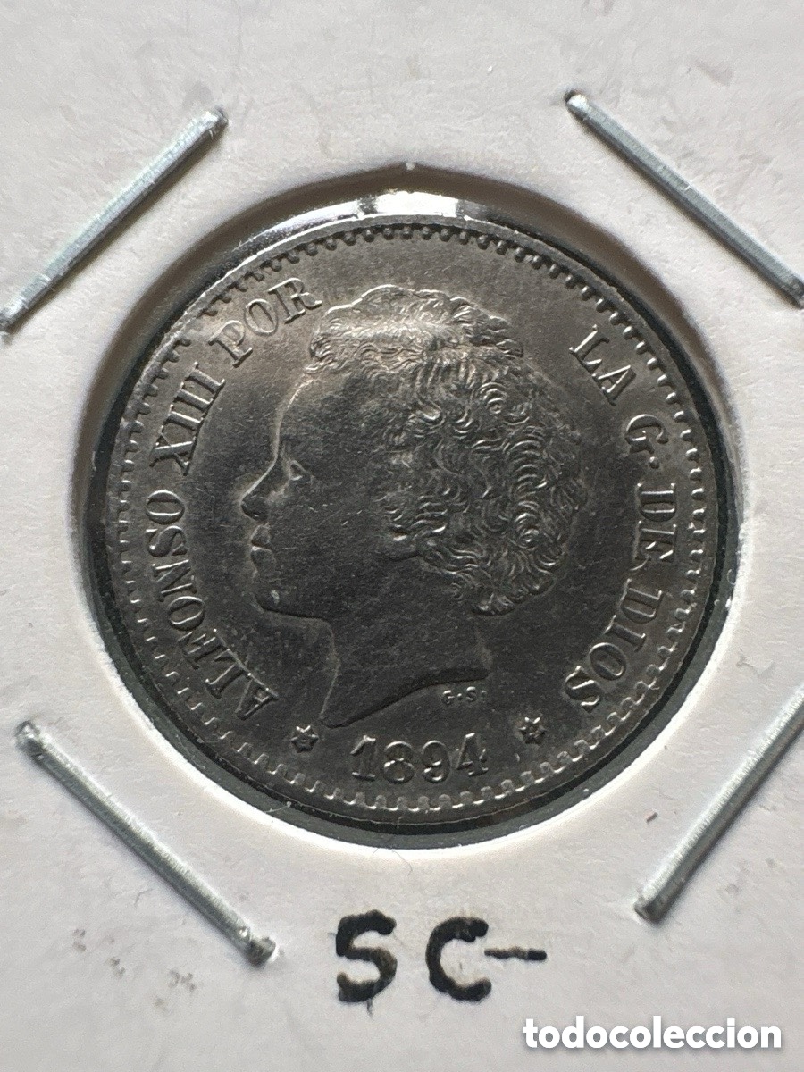 Monnaies d'Espagne: Moneda 50 c&eacute;ntimos de plata 1894, Alfonso XIII, SC (A5)