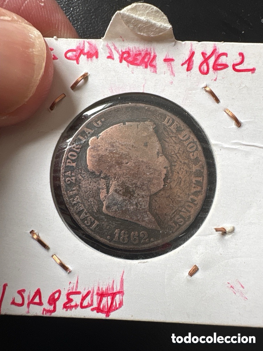 Moedas de Espanha: Moneda 25 c&eacute;ntimos de real 1862 Isabel II (A3)