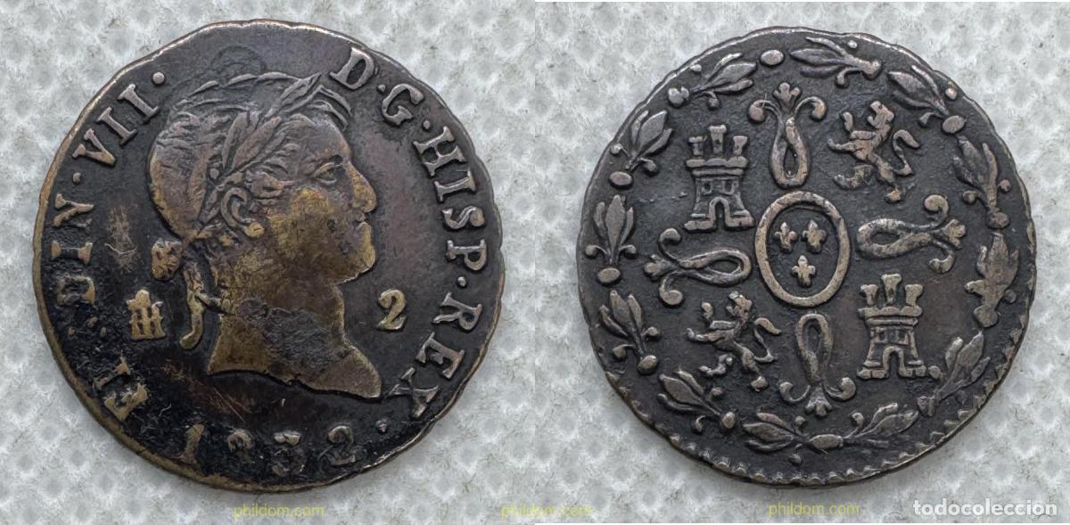 Moedas de Espanha: 5448 ESPA&Ntilde;A 1832 FERNANDO VII 2 MARAVEDIS 1832