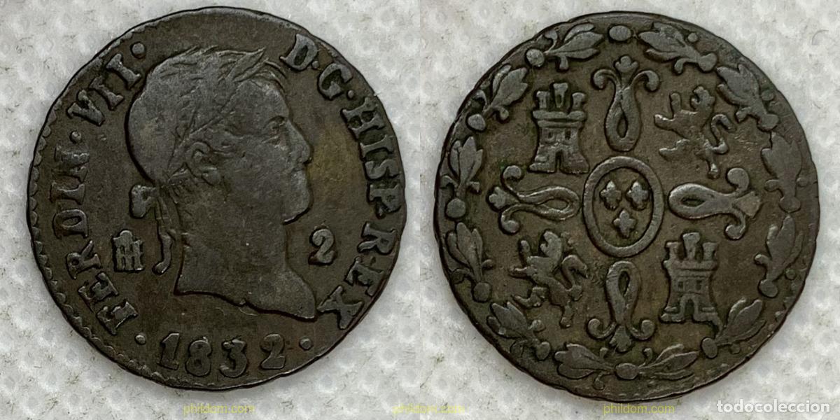 Moedas de Espanha: 3244 ESPA&Ntilde;A 1832 FERNANDO VII 2 MARAVEDIS 1832