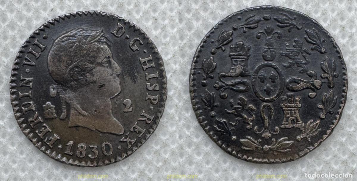 Monedas de Espa&ntilde;a: 5450 ESPA&Ntilde;A 1830 2 MARAVED&Iacute;S 1830 FERNANDO VII SEGOVIA
