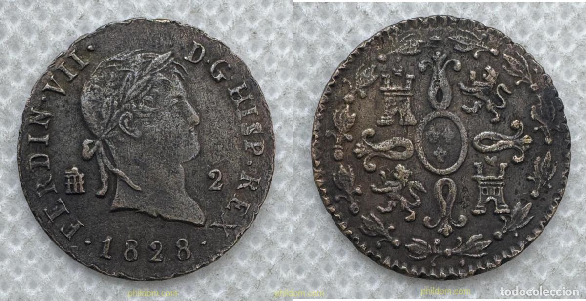 Monedas de Espa&ntilde;a: 5449 ESPA&Ntilde;A 1828 2 MARAVED&Iacute;S 1828 FERNANDO VII SEGOVIA
