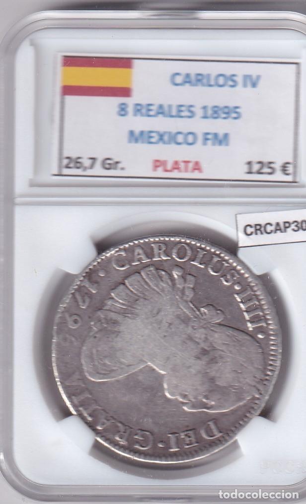 Coins of Spain: CRCAP303 MONEDA ESPA&Ntilde;A CARLOS IV 8 REALES 1895 MEXICO FM PLATA
