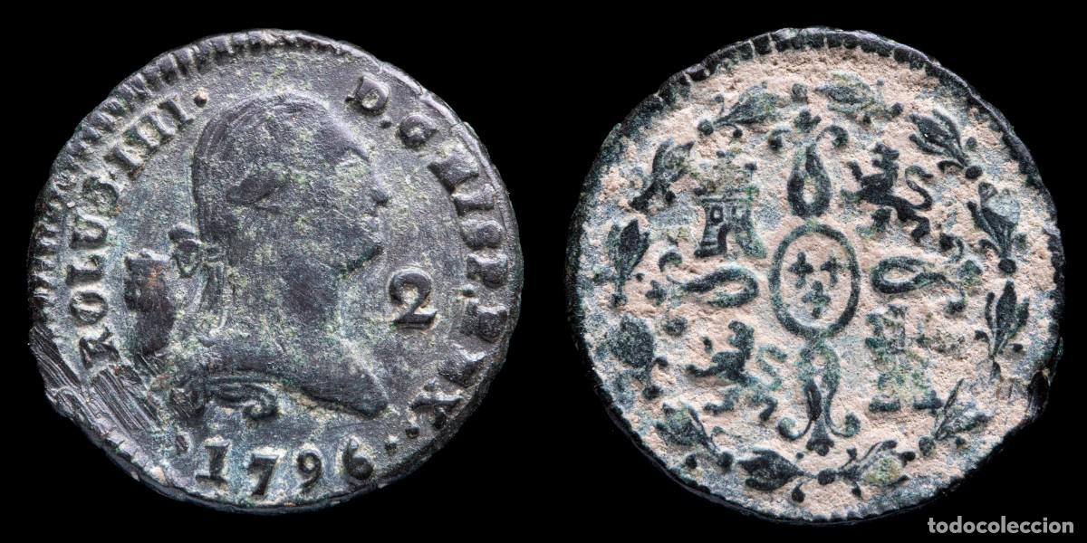 Monedas de Espa&ntilde;a: 1796, Charles IV 2 Maravedis Segovia Mint - 18 mm / 2,18 gr.