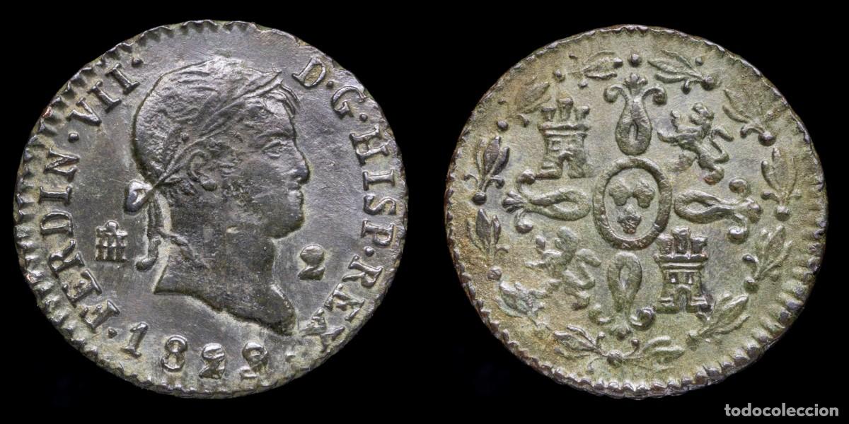 Monedas de Espa&ntilde;a: 1829, 2 Maravedis Ferdinand VII, Segovia Mint - 19 mm / 2,46 gr.