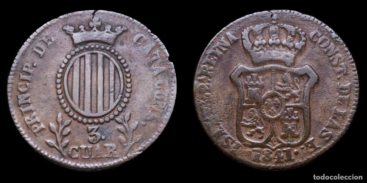 Monedas de Espa&ntilde;a: 1841, 3 Cuartos Isabella II, Principado de Catalu&ntilde;a Mint - 26 mm / 6,92 gr.