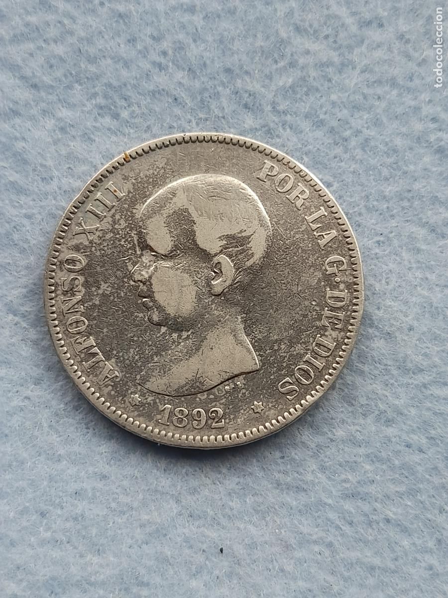 Monete da Spagna: Alfonso XIII. 5 Pesetas. A&ntilde;o 1892. P.G - M. Plata.