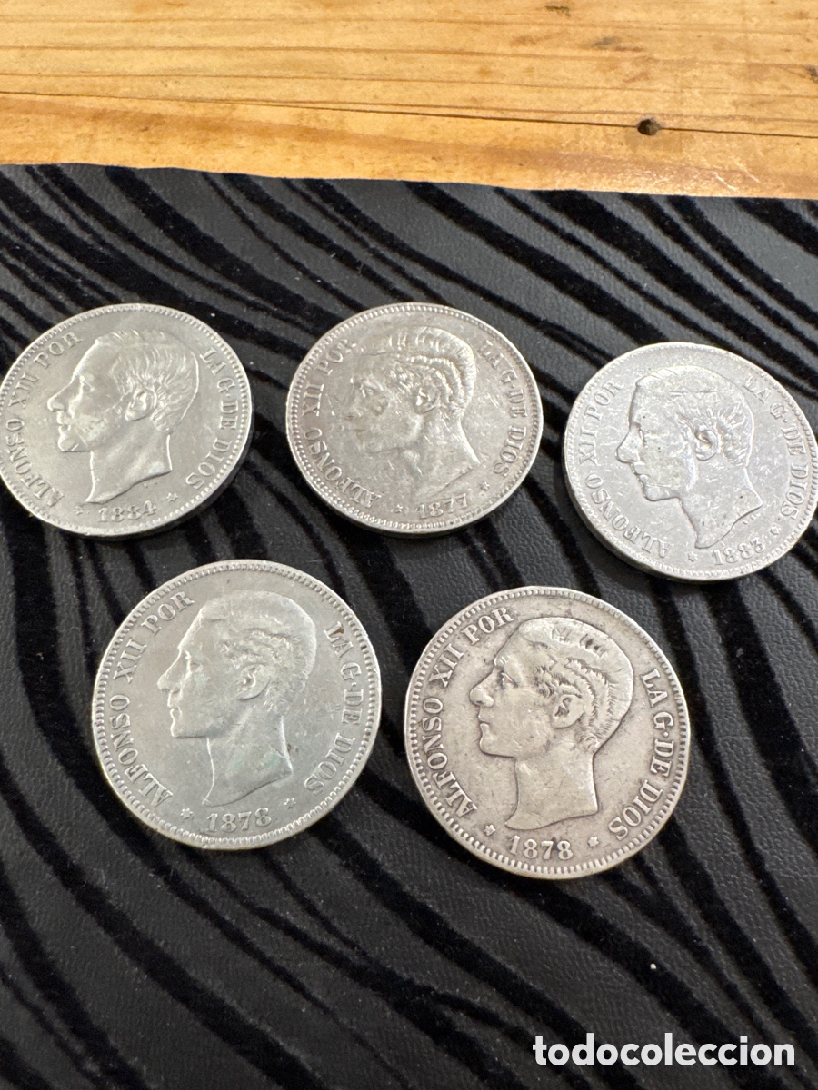 Monedas de Espa&ntilde;a: Lote de 5 monedas de Alfonso XII. Plata
