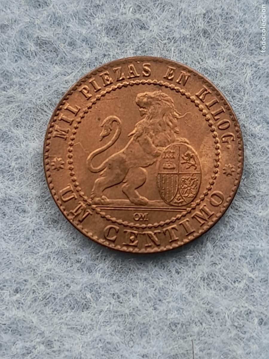 Monedas de Espa&ntilde;a: 1&ordf; Rep&uacute;blica Espa&ntilde;ola. 1 C&eacute;ntimo. A&ntilde;o 1870. Sin Circular. - Foto 2