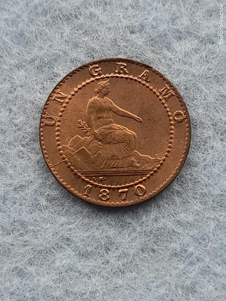 Monedas de Espa&ntilde;a: 1&ordf; Rep&uacute;blica Espa&ntilde;ola. 1 C&eacute;ntimo. A&ntilde;o 1870. Sin Circular. - Foto 1