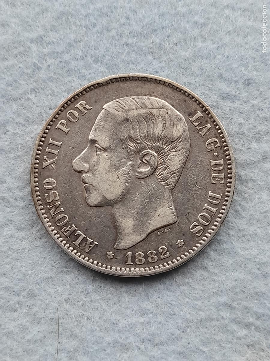 Moedas de Espanha: Alfonso XII. 5 Pesetas. A&ntilde;o 1882. M.S.-M. Plata.