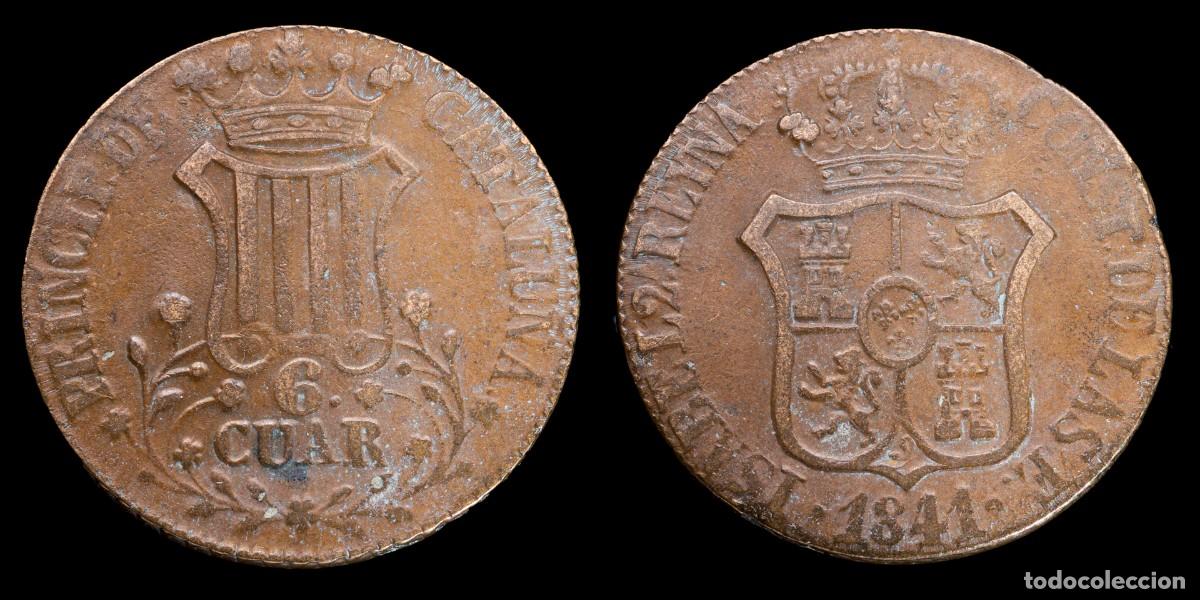 Monedas de Espa&ntilde;a: 1841, 6 Cuartos Isabella II, Catalu&ntilde;a Mint - 31 mm / 13,87 gr.