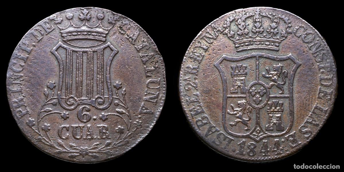 Monedas de Espa&ntilde;a: 1844, 6 Cuartos Isabella II, Principado de Catalu&ntilde;a Mint - 32 mm / 14,05 gr.