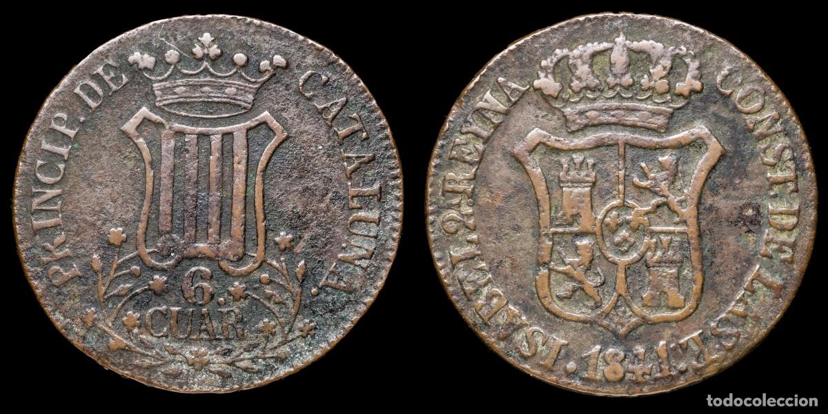 Monedas de Espa&ntilde;a: 1846, 6 Cuartos Isabella II, Principado de Catalu&ntilde;a Mint - 32 mm / 12,71 gr.