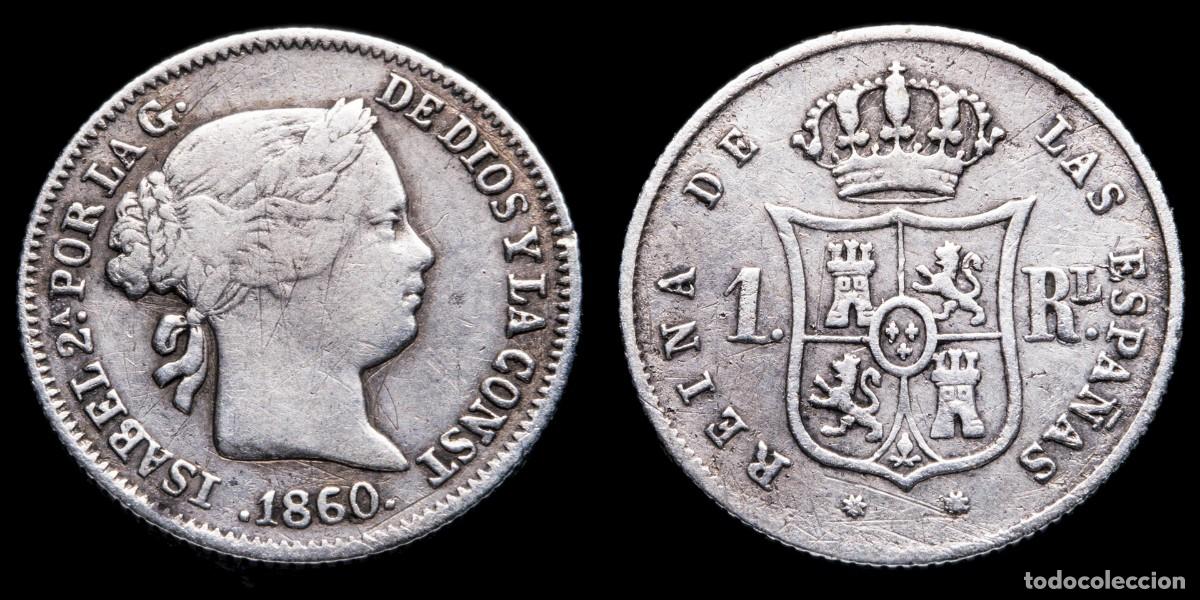 Monedas de Espa&ntilde;a: 1860, 1 Silver Real Isabella II, Barcelona Mint - 14 mm / 1,22 gr.