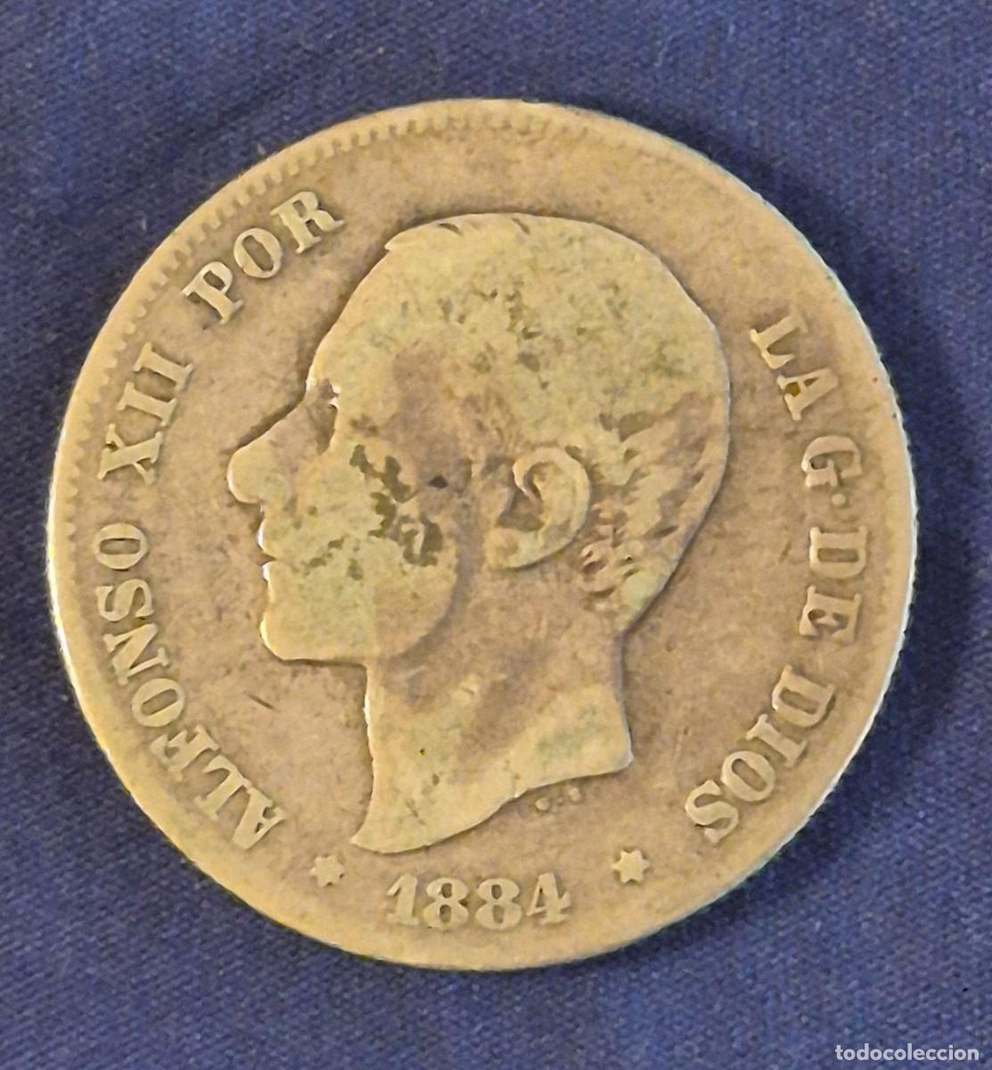 Monedas de Espa&ntilde;a: Moneda de plata 2 pesetas a&ntilde;o 1884 Alfonso XII