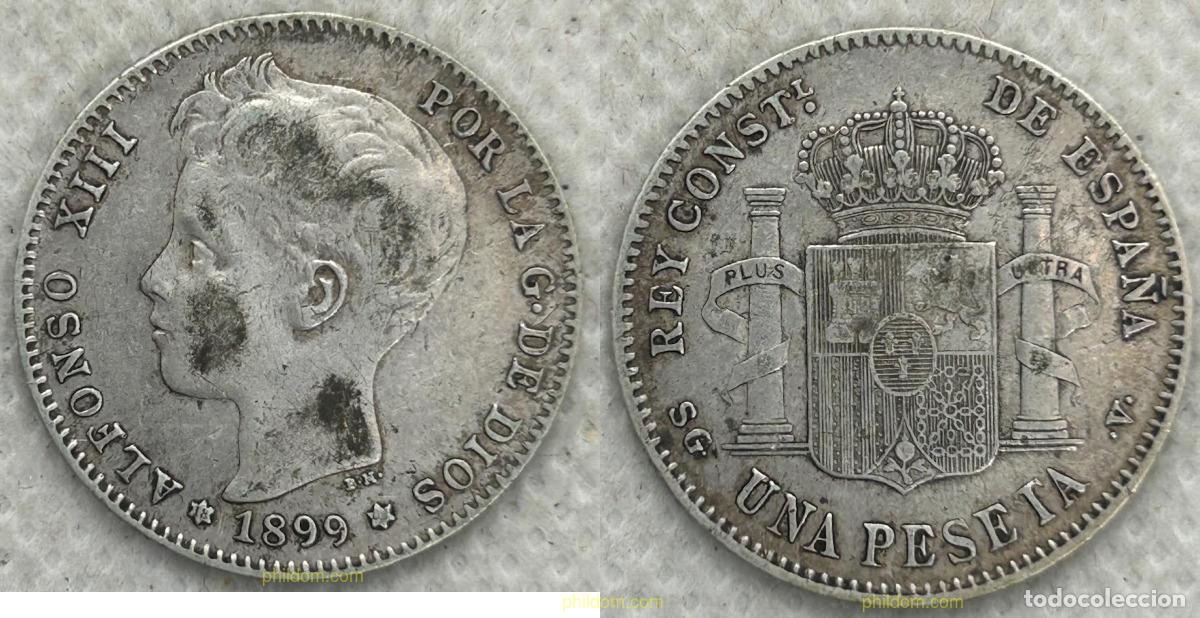Coins of Spain: 4680 ESPA&Ntilde;A 1899 ALFONSO XIII 1 PESETA 1899 SG V